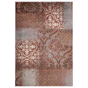Homeroots 8' X 10' Rust And Gray Damask Distressed Stain Resistant Area Rug  Polypropylene 486777