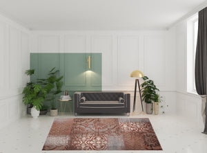 Homeroots 8' X 10' Rust And Gray Damask Distressed Stain Resistant Area Rug  Polypropylene 486777