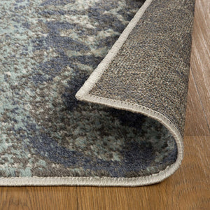 Homeroots 8' X 10' Teal And Gray Damask Distressed Stain Resistant Area Rug  Polypropylene 486778