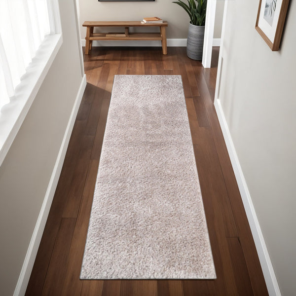 Homeroots 8' Beige Shag Runner Rug - Luxurious, Stain Resistant Design Perfect For Homes With Kids & Pets!  Polypropylene 486779