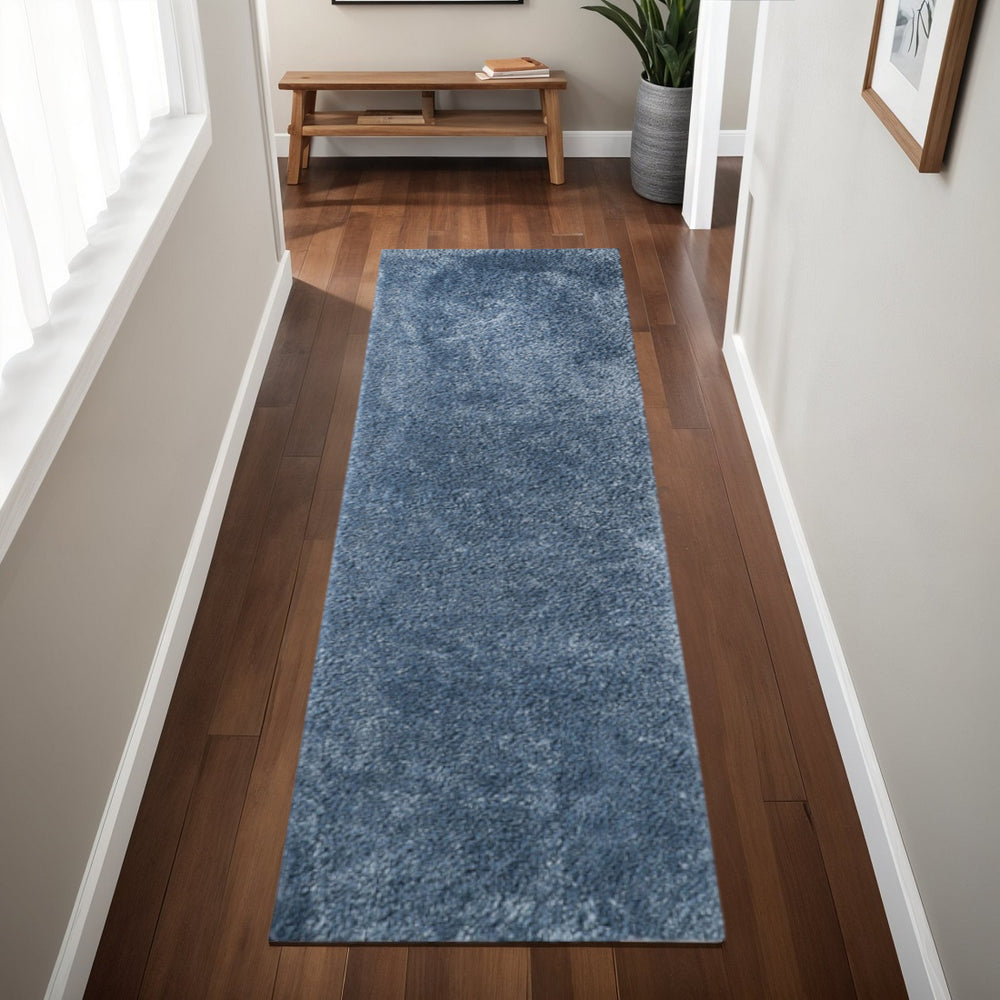 Homeroots 8' Blue Shag Runner Rug - Soft, Stain Resistant & Stylish For Homes With Kids And Pets, 1.69" Thick  Polypropylene 486780