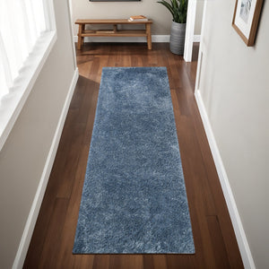 Homeroots 8' Blue Shag Runner Rug - Soft, Stain Resistant & Stylish For Homes With Kids And Pets, 1.69" Thick  Polypropylene 486780