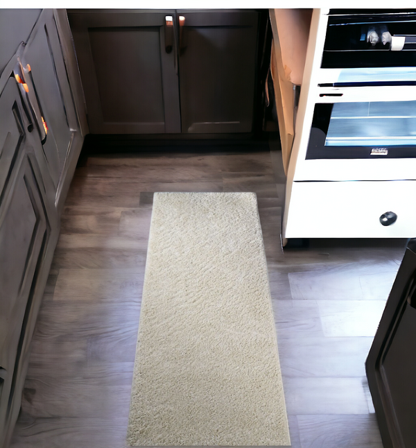 Homeroots 8' Ivory Shag Runner Rug - Stain Resistant, Soft, And Stylish Accent For Any Home Decor Space  Polypropylene 486782