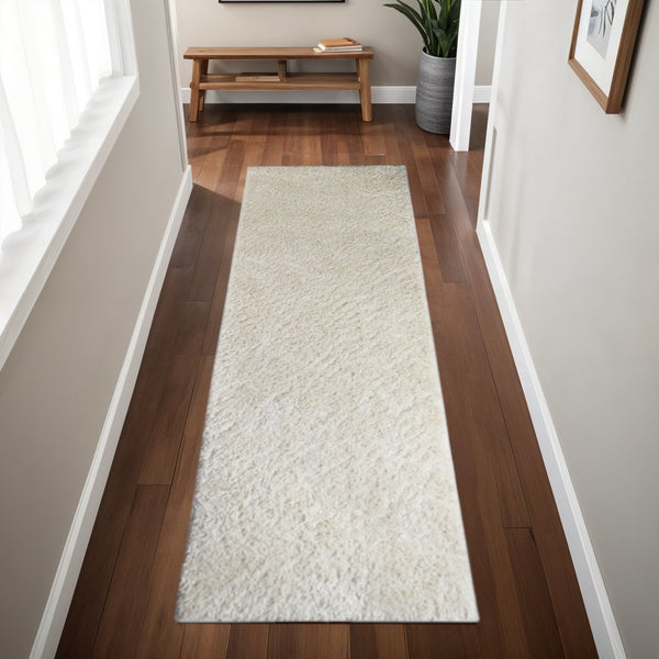 Homeroots 8' Ivory Shag Runner Rug - Stain Resistant, Soft, And Stylish Accent For Any Home Decor Space  Polypropylene 486782