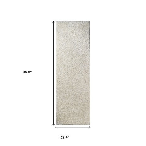 Homeroots 8' Ivory Shag Runner Rug - Stain Resistant, Soft, And Stylish Accent For Any Home Decor Space  Polypropylene 486782