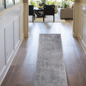 Homeroots 8' Silver Shag Runner Rug - Luxurious, Stain Resistant, Soft Texture Perfect For Homes With Kids & Pets  Polypropylene 486783