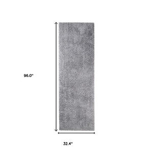 Homeroots 8' Silver Shag Runner Rug - Luxurious, Stain Resistant, Soft Texture Perfect For Homes With Kids & Pets  Polypropylene 486783