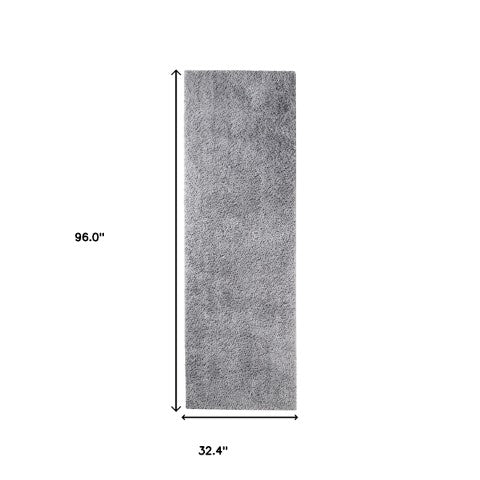 Homeroots 8' Silver Shag Runner Rug - Luxurious, Stain Resistant, Soft Texture Perfect For Homes With Kids & Pets  Polypropylene 486783