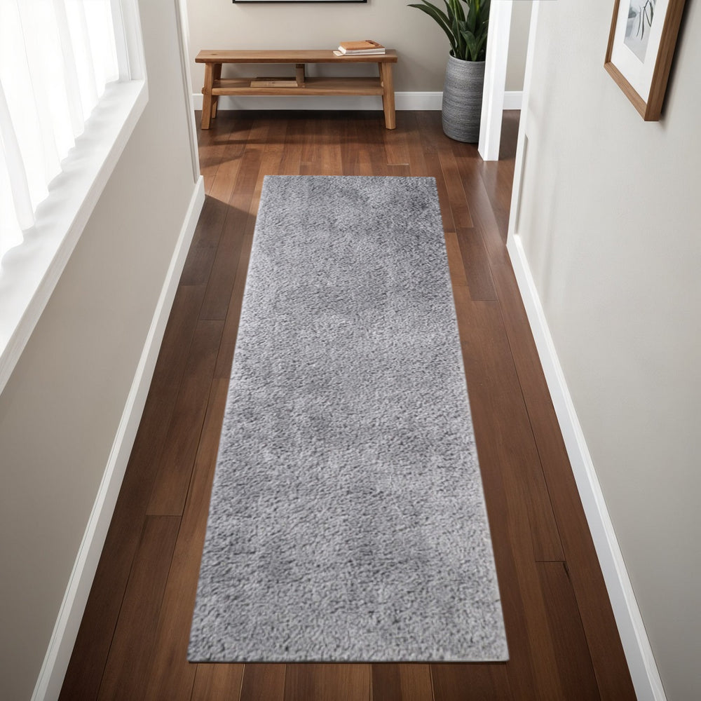 Homeroots 8' Silver Shag Runner Rug - Luxurious, Stain Resistant, Soft Texture Perfect For Homes With Kids & Pets  Polypropylene 486783