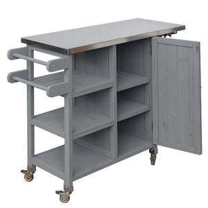 English Elm Foldable Outdoor Kitchen Cart with Stainless Worktop Fir Wood Frame and Lockable Wheels Grey N719P380281K