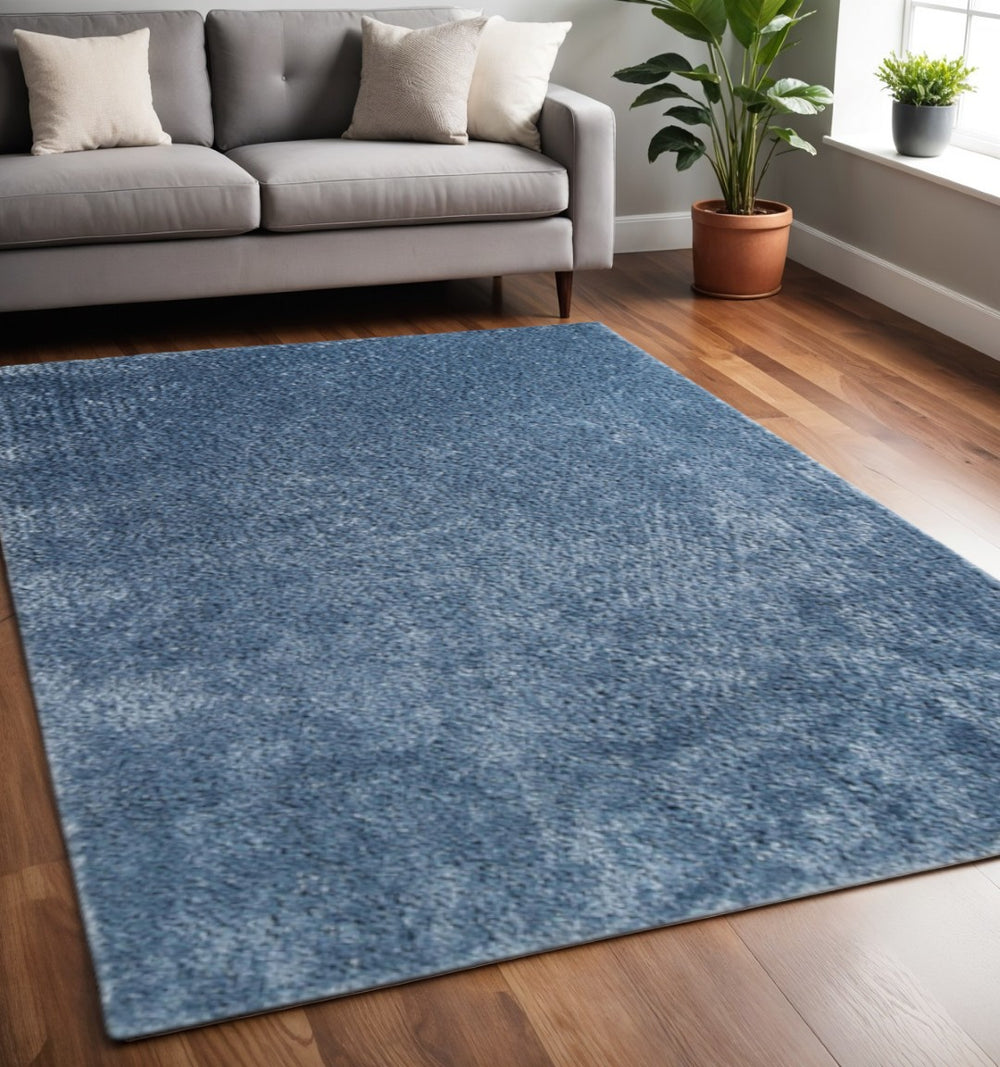 HomeRoots 5' Luxurious Blue Shag Handmade Area Rug - Soft, Stain-Resistant Comfort for Any Room Decor 5' X 8' 486792