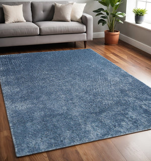 HomeRoots 5' Luxurious Blue Shag Handmade Area Rug - Soft, Stain-Resistant Comfort for Any Room Decor 5' X 8' 486792