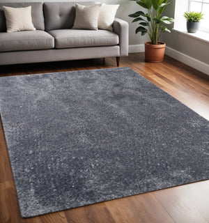 HomeRoots 5' Gray Shag Handmade Area Rug - Luxurious Comfort, Stain Resistant, Perfect for High-Traffic Homes 5' X 8' 486793