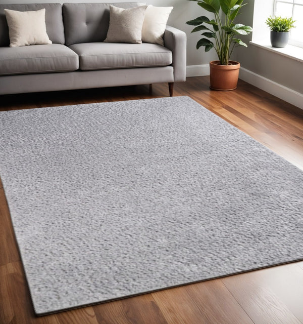 HomeRoots 5' Silver Shag Handmade Area Rug - Plush, Stain-Resistant, Durable Design for Cozy Living Spaces 5' X 8' 486795