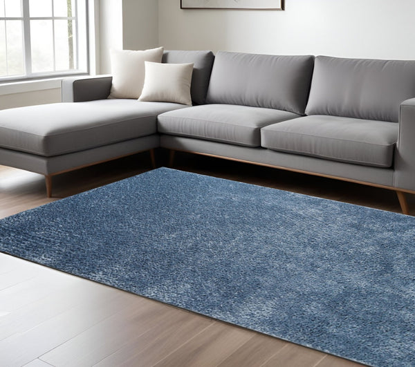 HomeRoots 5' Luxurious Blue Shag Handmade Area Rug - Soft, Stain-Resistant Comfort for Any Room Decor 8' X 10' 486798