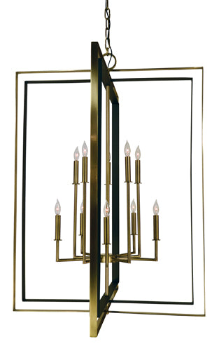 Framburg 10-light Minimalist Foyer Chandelier - Elegant Rectangular Frames For Timeless Home Decor Antique Brass With Matte Black Metal 4868 Ab/Mblack