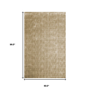 Homeroots 5' X 8' Beige Abstract Hand Woven Stain Resistant Area Rug  Viscose 486803