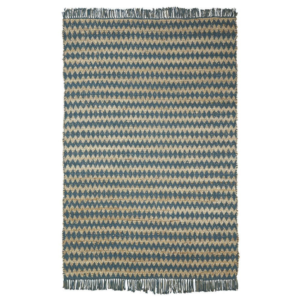 Homeroots 5' X 8' Teal Chevron Hand Woven Stain Resistant Area Rug With Fringe  Jute,Cotton 486819