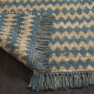 Homeroots 5' X 8' Teal Chevron Hand Woven Stain Resistant Area Rug With Fringe  Jute,Cotton 486819