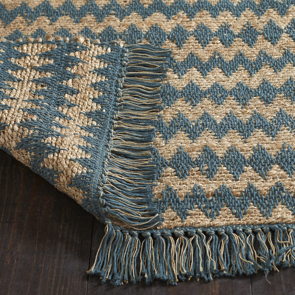 Homeroots 5' X 8' Teal Chevron Hand Woven Stain Resistant Area Rug With Fringe  Jute,Cotton 486819