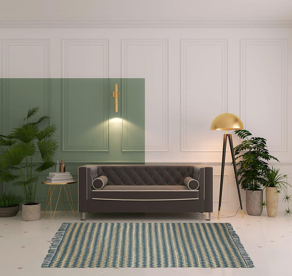 Homeroots 5' X 8' Teal Chevron Hand Woven Stain Resistant Area Rug With Fringe  Jute,Cotton 486819