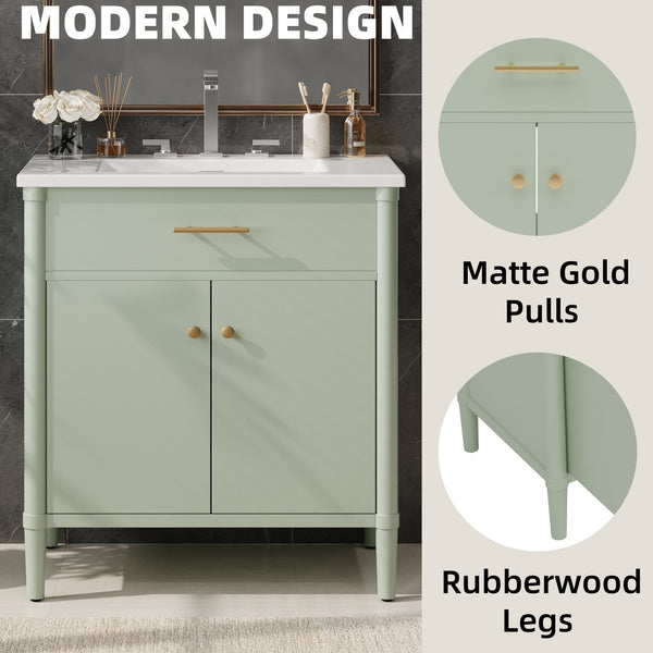 English Elm Christopher Knight Home® - 30 Inches Bathroom Vanity With Integrated Sink, Soft-Close Doors, Adjustable Shelf & Curved Design N817P299509G