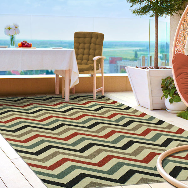 Homeroots 5' X 8' Stone Chevron Stain Resistant Indoor Outdoor Area Rug  Polypropylene 486828