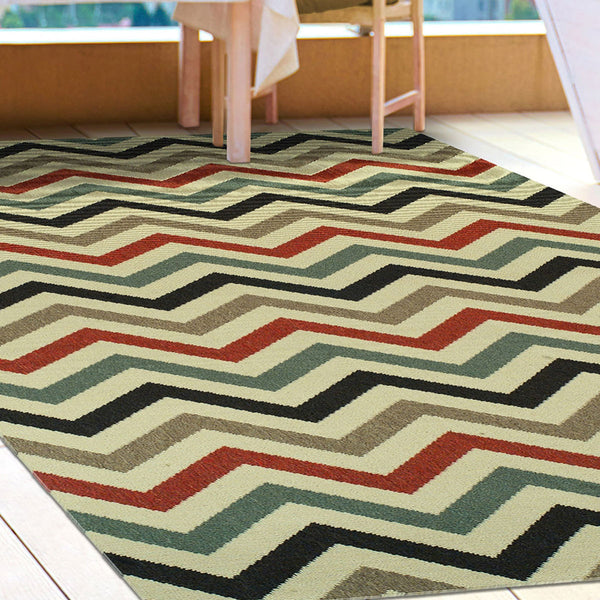 Homeroots 5' X 8' Stone Chevron Stain Resistant Indoor Outdoor Area Rug  Polypropylene 486828