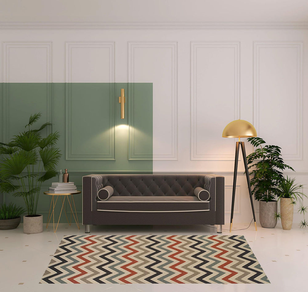 Homeroots 5' X 8' Stone Chevron Stain Resistant Indoor Outdoor Area Rug  Polypropylene 486828