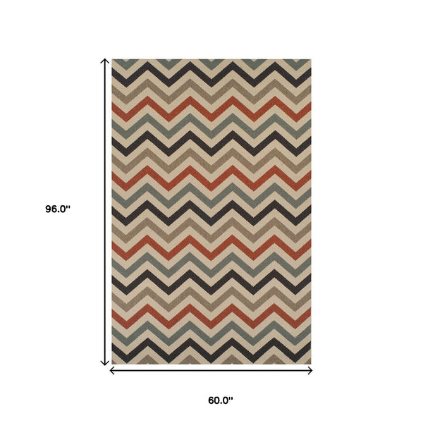 Homeroots 5' X 8' Stone Chevron Stain Resistant Indoor Outdoor Area Rug  Polypropylene 486828