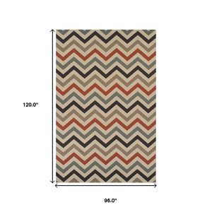 Homeroots 8' X 10' Stone Chevron Power Loom Stain Resistant Area Rug With Fringe  Polypropylene 486829