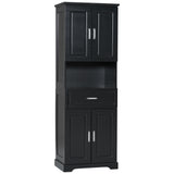 English Elm Tall Bathroom Cabinet With Four Doors, Large Storage Space Open Shelve, Upper Storage Cabinet, Black