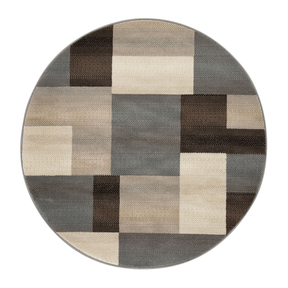 Homeroots 5' Round Grey-brown Round Patchwork Power Loom Stain Resistant Area Rug  Polypropylene 486847