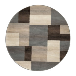 Homeroots 5' Round Grey-brown Round Patchwork Power Loom Stain Resistant Area Rug  Polypropylene 486847