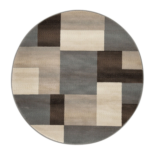 Homeroots 5' Round Grey-brown Round Patchwork Power Loom Stain Resistant Area Rug  Polypropylene 486847