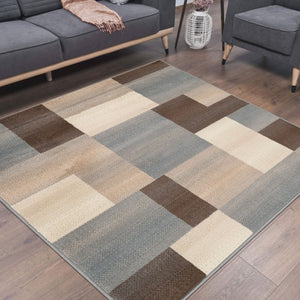 Homeroots 5' Square Grey Square Patchwork Power Loom Stain Resistant Area Rug  Polypropylene 486848