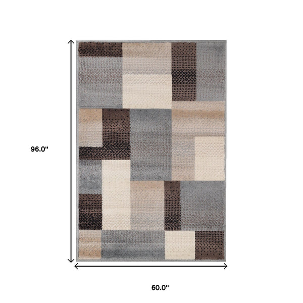 Homeroots 5' X 8' Grey-brown Patchwork Power Loom Stain Resistant Area Rug  Polypropylene 486851
