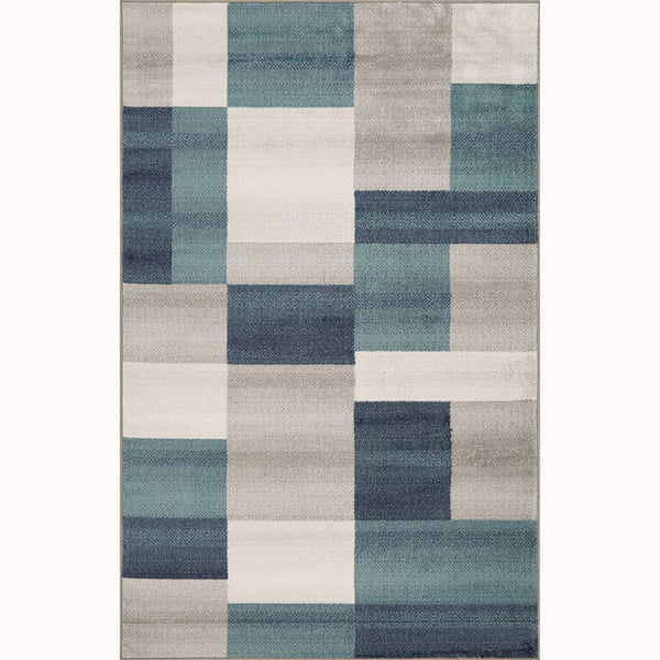 Homeroots 5' X 8' Teal And Gray Patchwork Power Loom Stain Resistant Area Rug  Polypropylene 486852