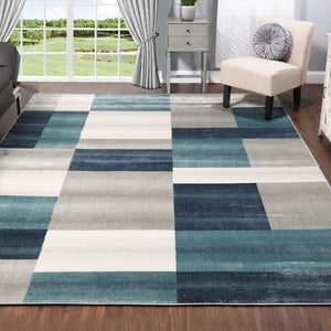 Homeroots 5' X 8' Teal And Gray Patchwork Power Loom Stain Resistant Area Rug  Polypropylene 486852
