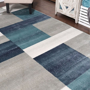 Homeroots 5' X 8' Teal And Gray Patchwork Power Loom Stain Resistant Area Rug  Polypropylene 486852