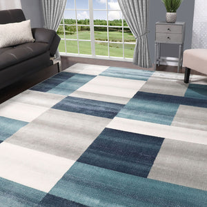 Homeroots 5' X 8' Teal And Gray Patchwork Power Loom Stain Resistant Area Rug  Polypropylene 486852