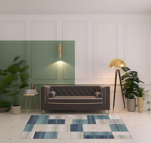 Homeroots 5' X 8' Teal And Gray Patchwork Power Loom Stain Resistant Area Rug  Polypropylene 486852