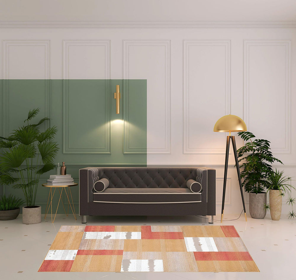 Homeroots 5' X 8' Terra Cotta Patchwork Power Loom Stain Resistant Area Rug  Polypropylene 486853