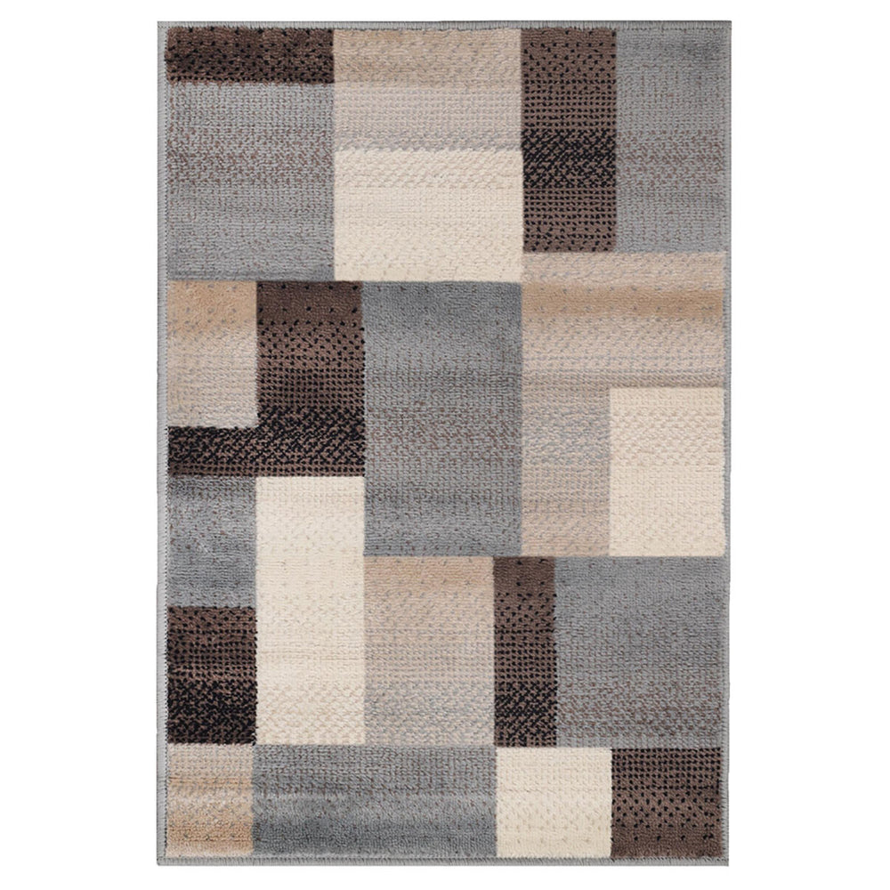 Homeroots 7' X 9' Grey-brown Patchwork Power Loom Stain Resistant Area Rug  Polypropylene 486856