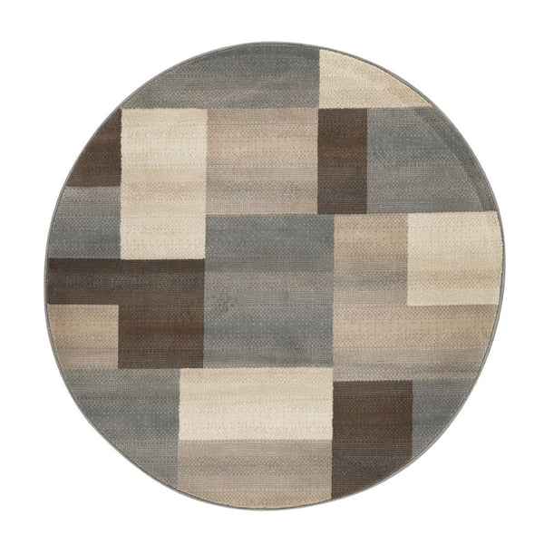 HomeRoots 7' Versatile Gray Tan Brown Patchwork Area Rug - Durable, Stain-Resistant Design for Everyday Living 8' Round 486858