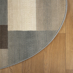 HomeRoots 7' Versatile Gray Tan Brown Patchwork Area Rug - Durable, Stain-Resistant Design for Everyday Living 8' Round 486858