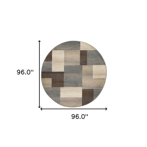 HomeRoots 7' Versatile Gray Tan Brown Patchwork Area Rug - Durable, Stain-Resistant Design for Everyday Living 8' Round 486858