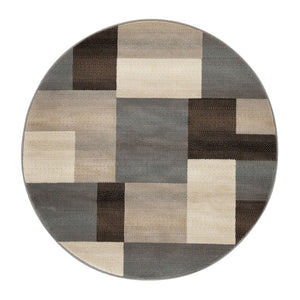 HomeRoots 7' Versatile Gray Tan Brown Patchwork Area Rug for High-Traffic Spaces - Durable & Stain Resistant 8' Round 486859