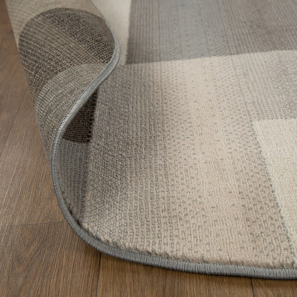 HomeRoots 7' Versatile Gray Tan Brown Patchwork Area Rug for High-Traffic Spaces - Durable & Stain Resistant 8' Round 486859