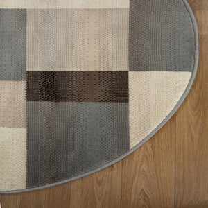 HomeRoots 7' Versatile Gray Tan Brown Patchwork Area Rug for High-Traffic Spaces - Durable & Stain Resistant 8' Round 486859